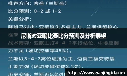 尼斯对亚眠比赛比分预测及分析展望
